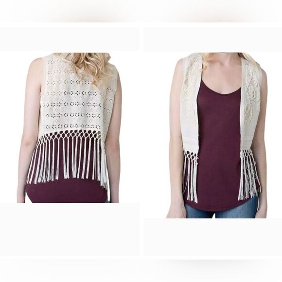 Miss Me Boho Vest Womens Medium Bohemian Hippie Flower Fringe Cut Out - Picture 3 of 11